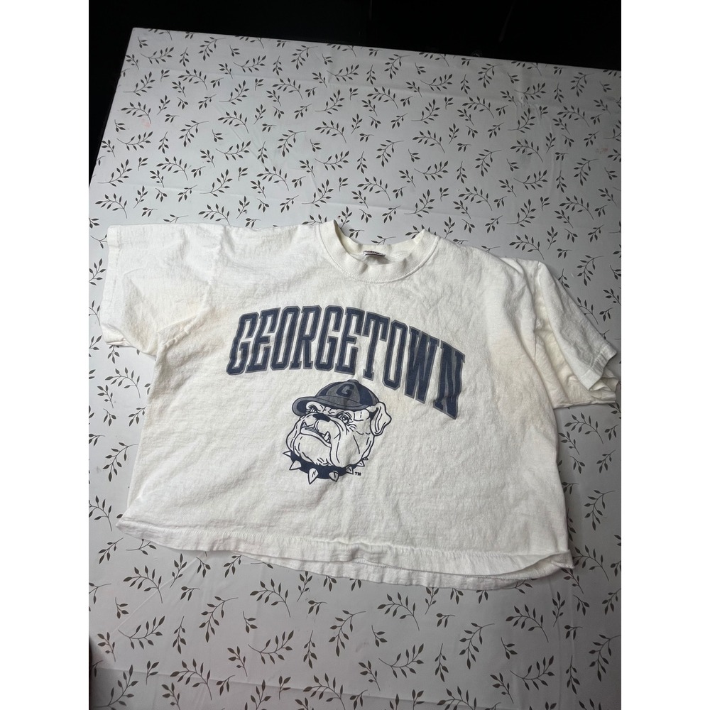 Vintage Georgetown Hoyas Cropped T-Shirt Signal Mega-Tee USA White XL rare 90s